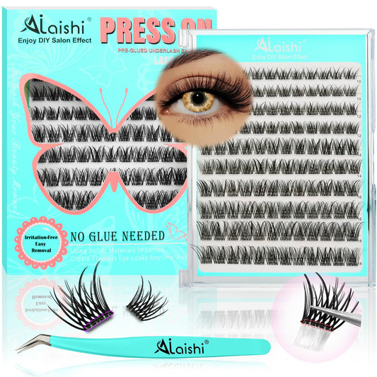 No Glue Needed Lashes, Self Adhesive Eyelashes, DIY Lash Cluster Eyelash Extensions Kit 10‑18mm,120pcs Fluffy D Curl Soft Natural Lashes with Tweezers–Fake Cat Eye Wispy Individual Clusters(NGDY101)