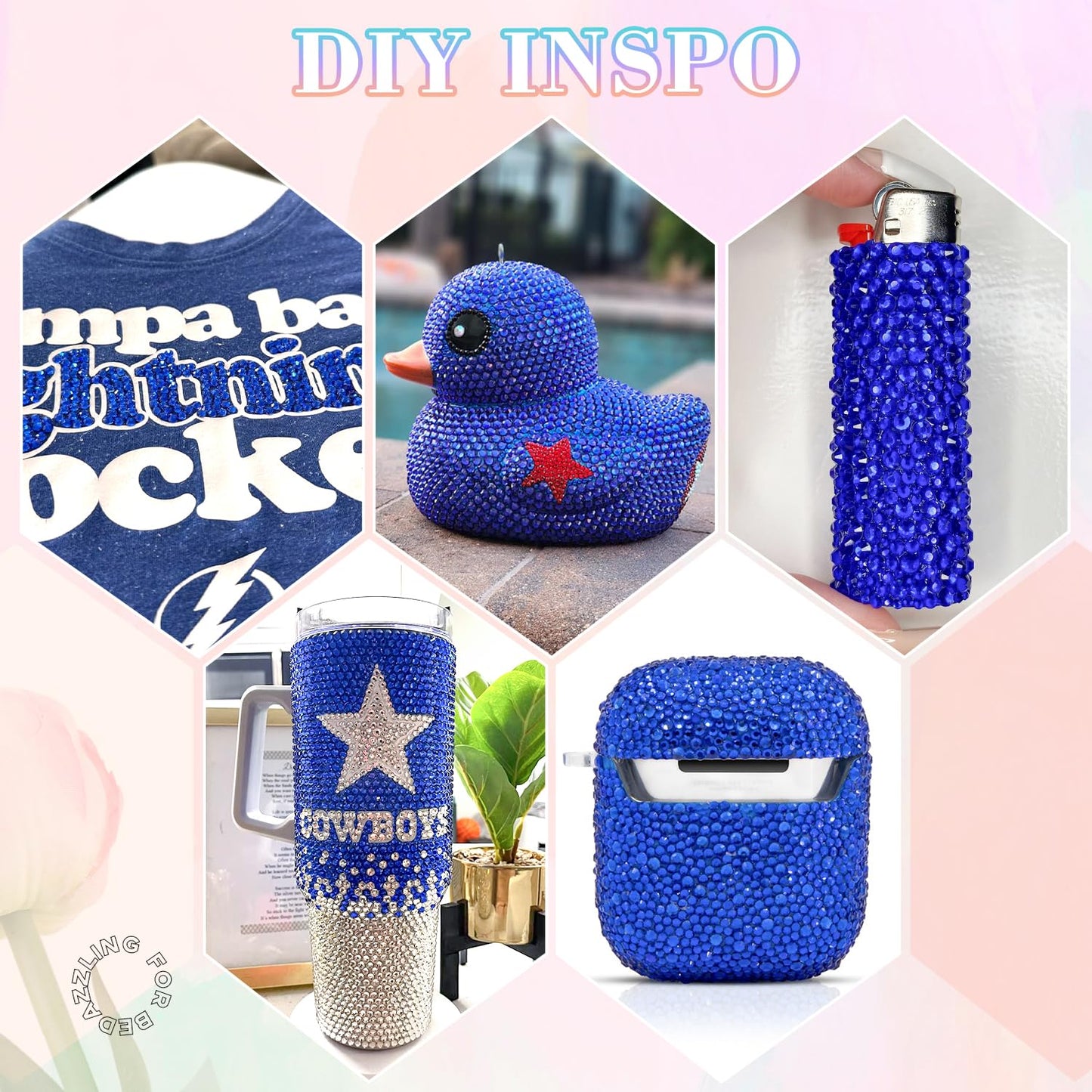 30000Pcs Resin Rhinestones for Bedazzling with 3Pcs B7000 Jewelry Glue, Royal Blue Flatback Gems Rhinestones for Crafting, Clothing Tumblers Mugs Shoes Fabric Decor Nail Art