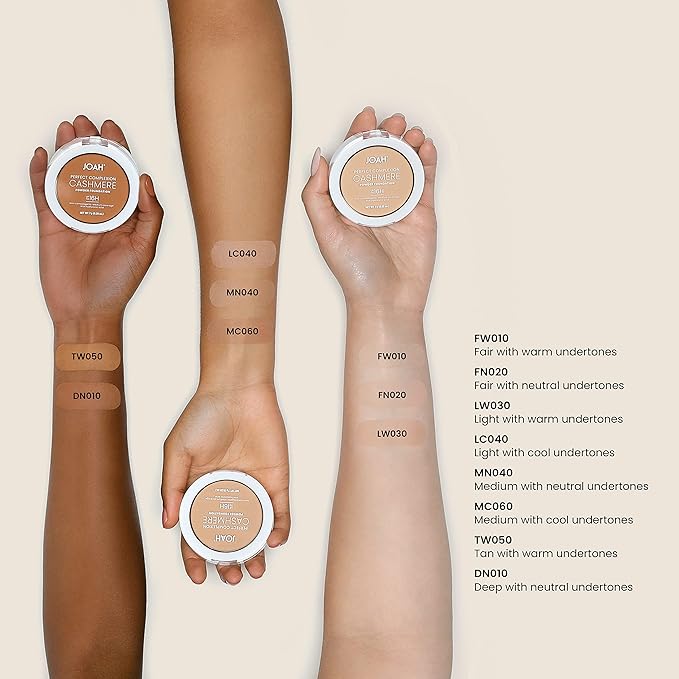 JOAH Perfect Complexion Cashmere Powder Foundation, Medium Face Coverage, Matte Finish, Korean Makeup, Compact Design For Oily & All Skin Types, 16 Hour Wear, Deep with Neutral Undertones