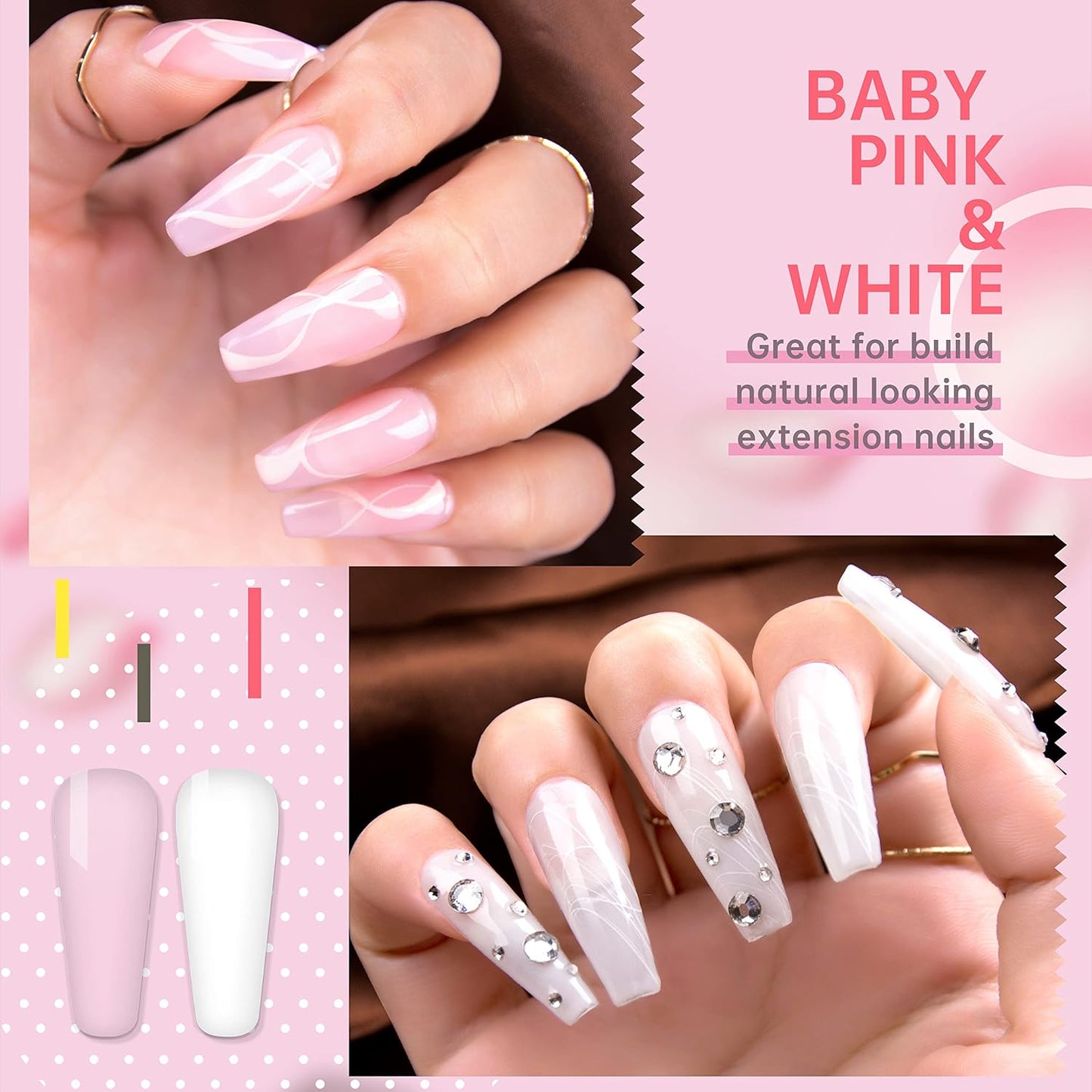 Hema Free Builder Gel (Milky White+ Baby Pink) - Hypoallergenic Strong Base Coat | Long-Lasting Adhesion (30+ Days) for Professional Nails Gift for Women