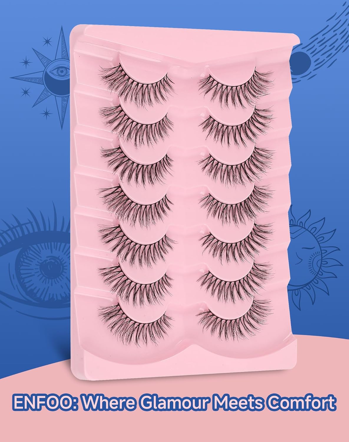 Wispy Lashes Natural Look Flared Strip False Eyelashes Round Eye Lash Soft False Mink Eyelash Fluffy Pack 7 Pairs 15MM D80