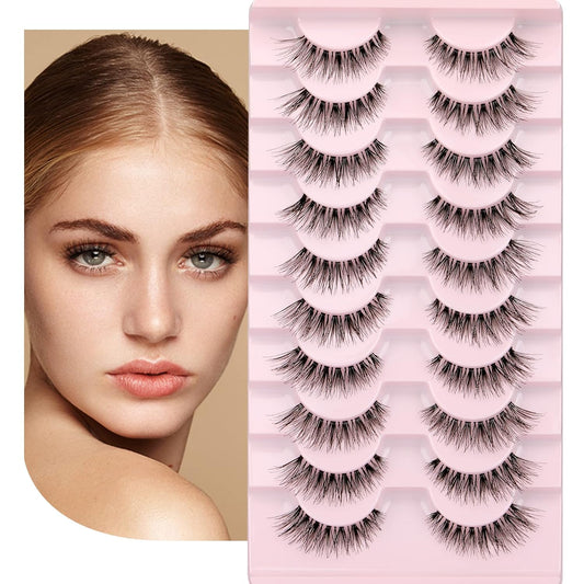 JIMIRE False Eyelashes Cat-Eye Lashes Natural Look Demi-Wispies Faux Mink Lashes Classic Crossed Fake Eyelashes Natural Look (120)