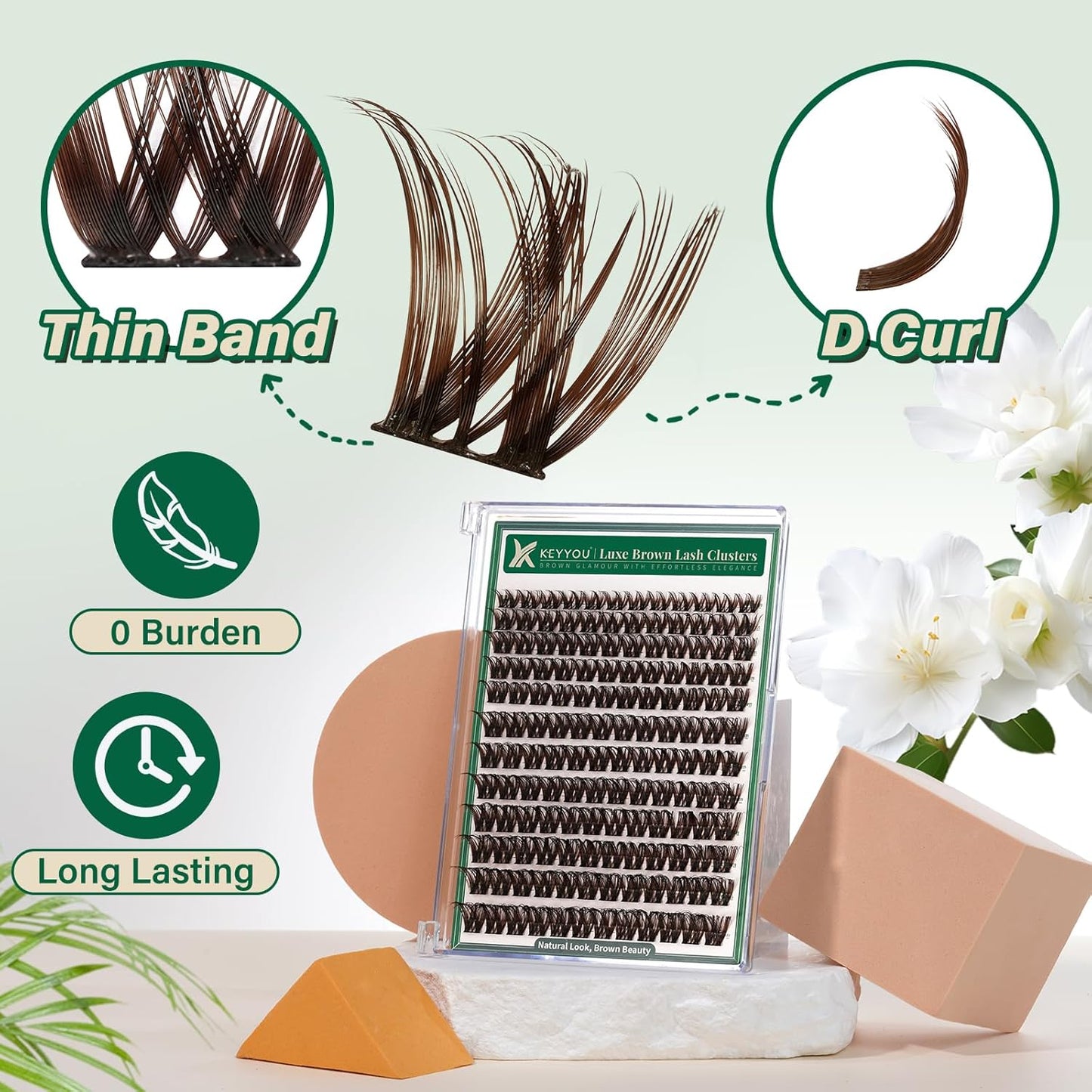 KEYYOU Brown Lash Clusters 144pcs Eyelash Clusters 8-18MIX D Curl Cluster Lashes Soft Wispy Lash Clusters Natural Look Brown DIY Lash Extension At Home(Brown02-D-8-18MIX)