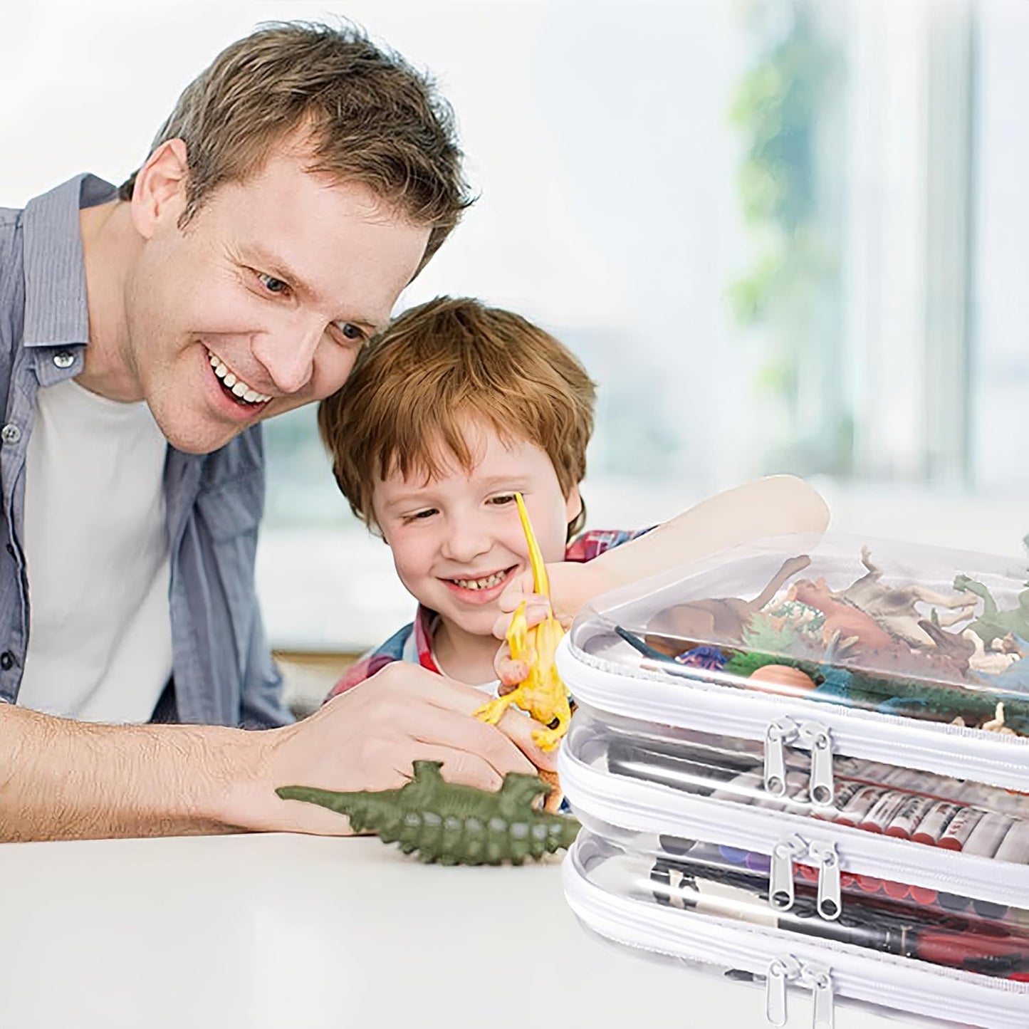 Clear Hard Plastic Zipper Case,Transparent Double Zippers Hard Pouch with 3pcs,Portable Travel Organizer Bin for Toy Storage