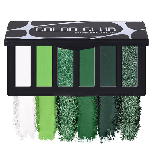 Green Eyeshadow Palette with Mirror Lime Forest Emerald Tones Matte Shimmer 6 Colors Mini Eye Shadow Pallet Travel Size Highly Pigmented for Goth Fairy Joker Wicked Halloween Parties Makeup