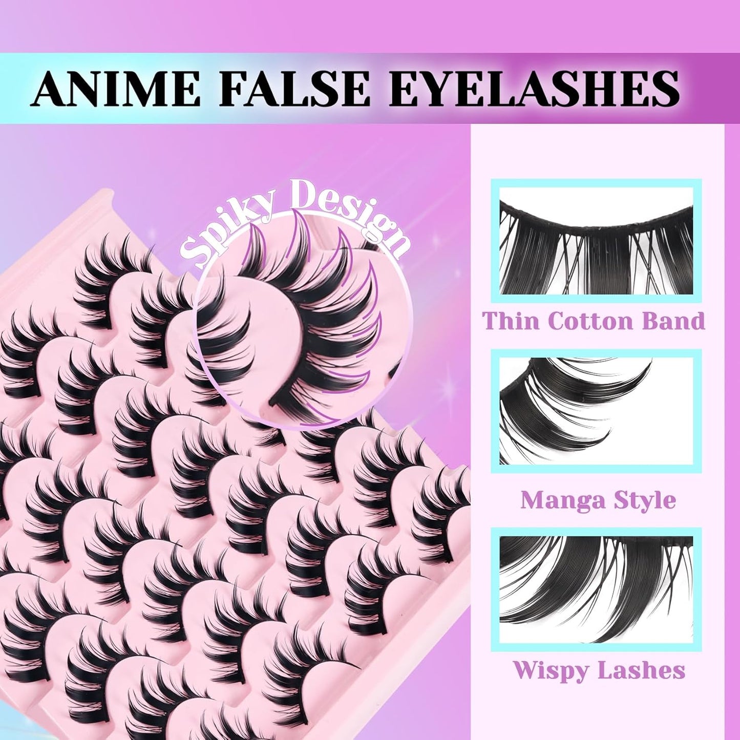 Losha Lashes Spiky Manga Lashes 14 Pairs Anime False Eyelashes 8D Wispy Asian Eye Lashes Pack Natural Soft Fake Eyelashes (Cutes Only)
