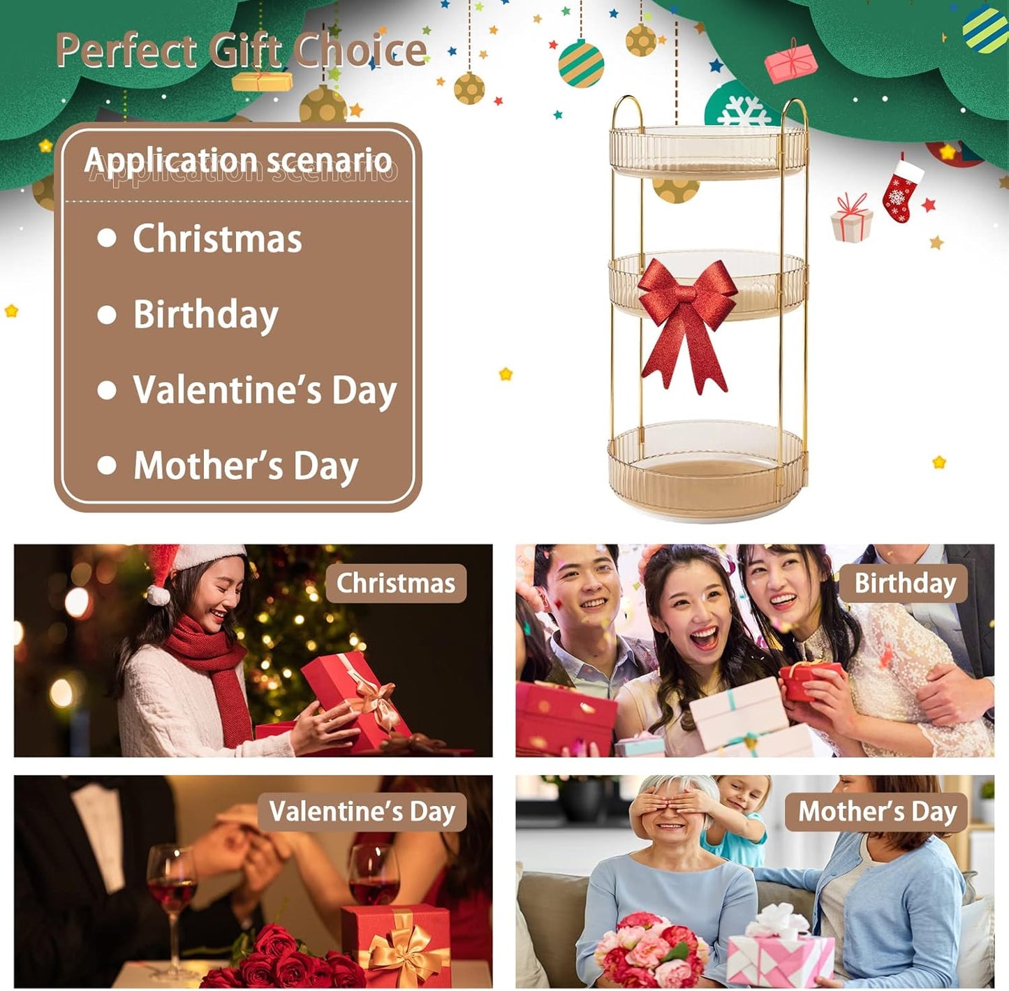 Rotating Makeup Organizer for Vanity, High-Capacity Skincare Clear Make Up Storage Perfume Organizers Cosmetic Dresser Organizer Countertop 360 Spinning (Gold, 3 Tier)