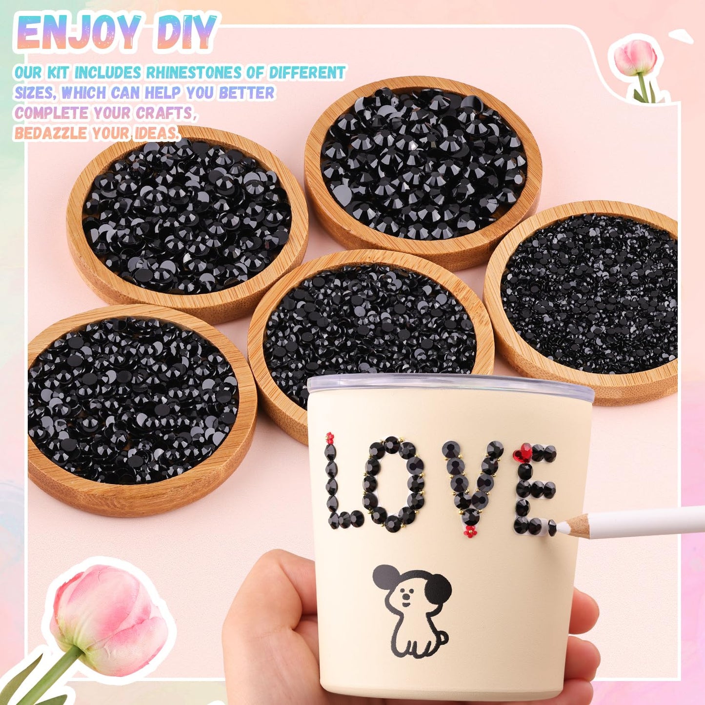 30000Pcs Resin Black Rhinestones for Bedazzling Crafting with b7000 Jewelry Glue, Bulk Flatback Gems Bedazzler Kit for Crafts Clothes Shoes Fabric Nail Diamond Art, Assorted Size 2/3/4/5/6mm