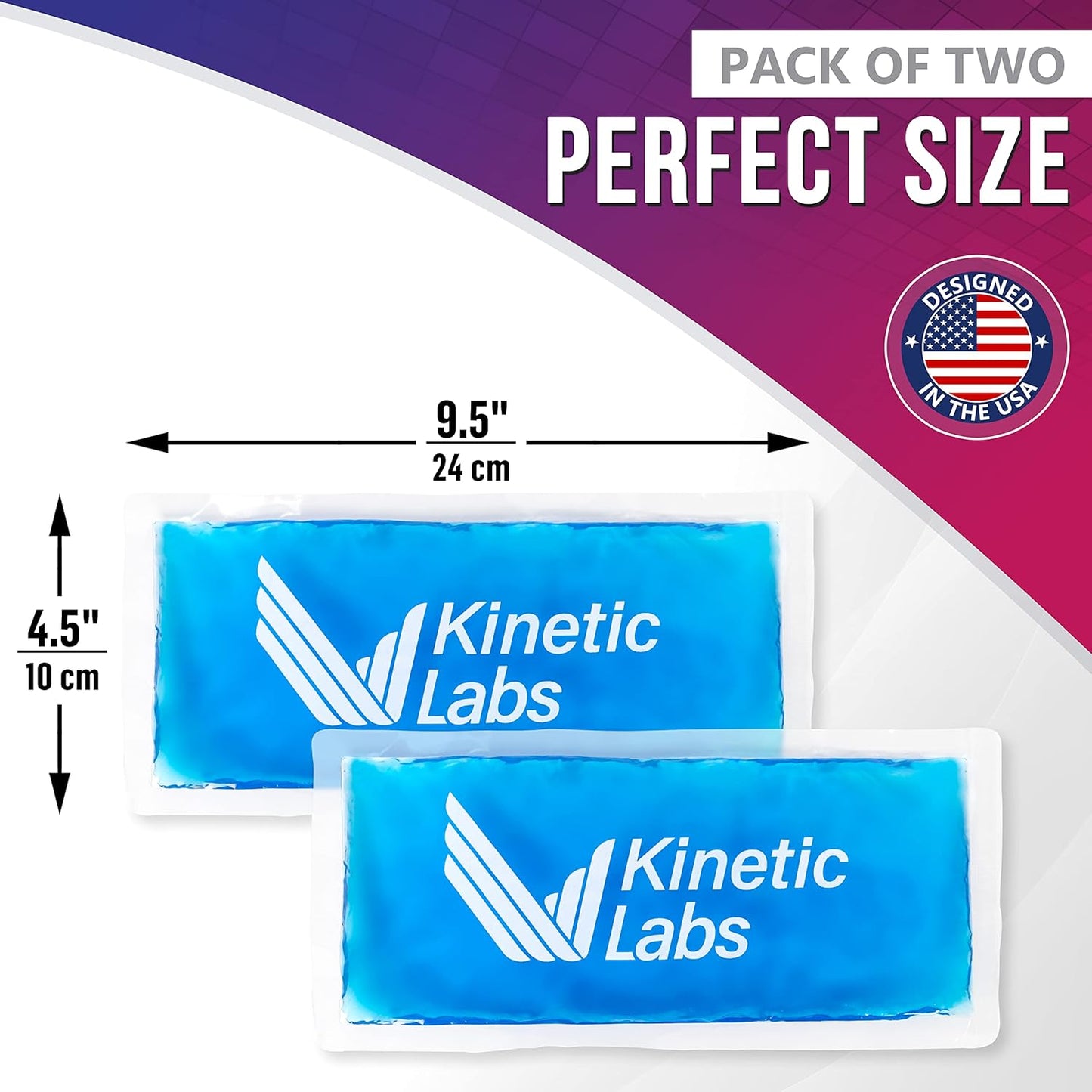 Gel Ice Packs for Injuries Reusable (2 Pack) 9.5" x 4.5" – Gel Cold Soft Ice Pack by Kinetic Labs – Flexible & Soft Packs for Knee, Shoulder, Back (Regular)