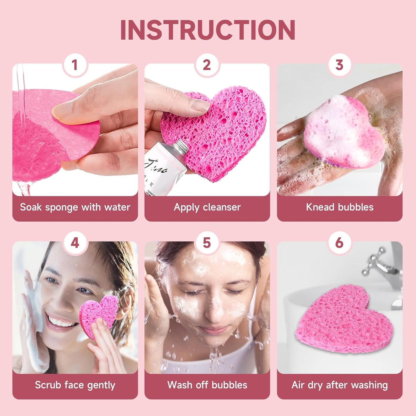 100 Count Compressed Pink Facial Sponges | 100% Natural Cellulose Eco-Friendly Makeup Sponges for Gentle Cleansing, Exfoliating & Stubborn Makeup Removal | Travel & Home Beauty Essentials for Women