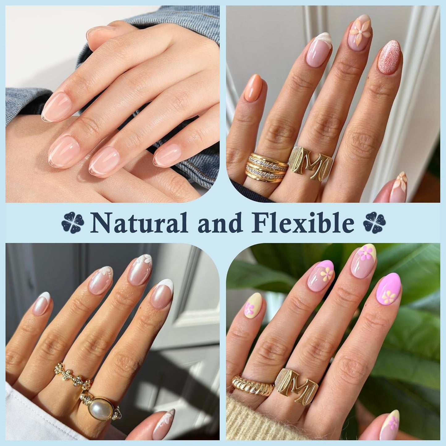 Extra Short Almond Nail Tips, 240pcs Soft Gel Pre-Shaped Acrylic Fake Nails, Half Matte Full Cover Clear Gelly Press on Flase Nail Tips for Extension Nail Manicure Home DIY 12 Sizes