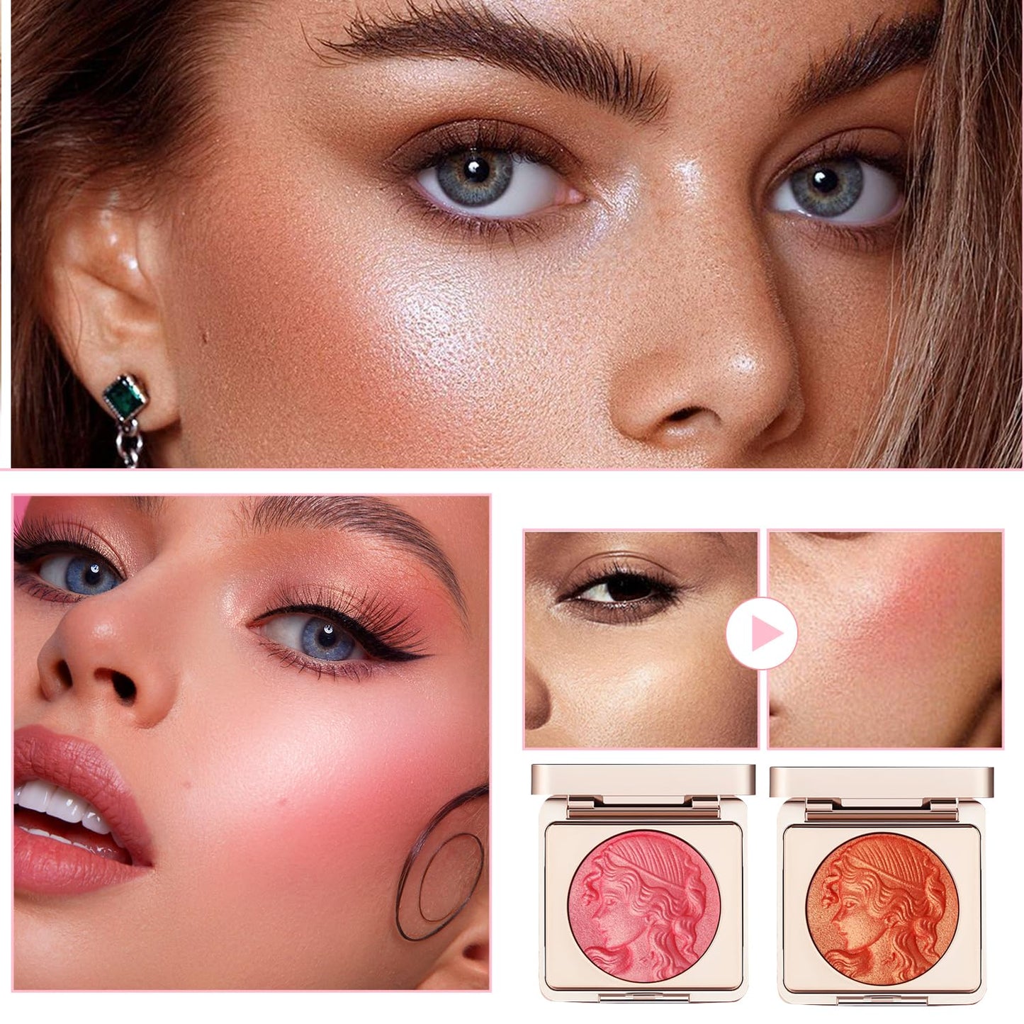 Embossed Smooth Powder Blush Palette for Cheeks,Matte Face Powder Blush Palette,Embossed Girl Blush for Cheeks,Natural Nude Long Lasting Powder Blush Palette for All Skins(Pink+Orange)