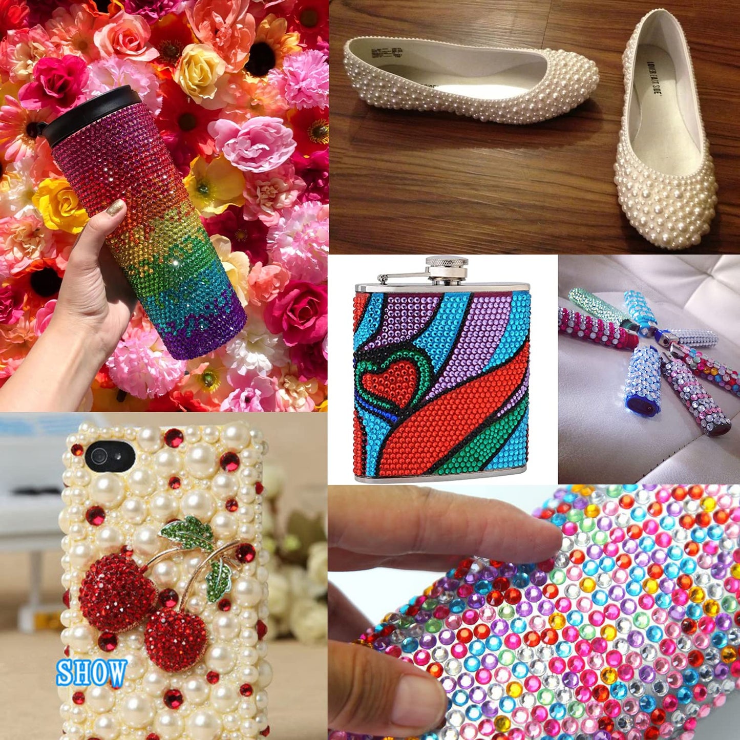 Flat Back Rhinestone+Half Round Pearl Kits Colorful Rhinestones+Beige Pearls With Picker Pencil And Tweezer For Home DIY And Professional Use