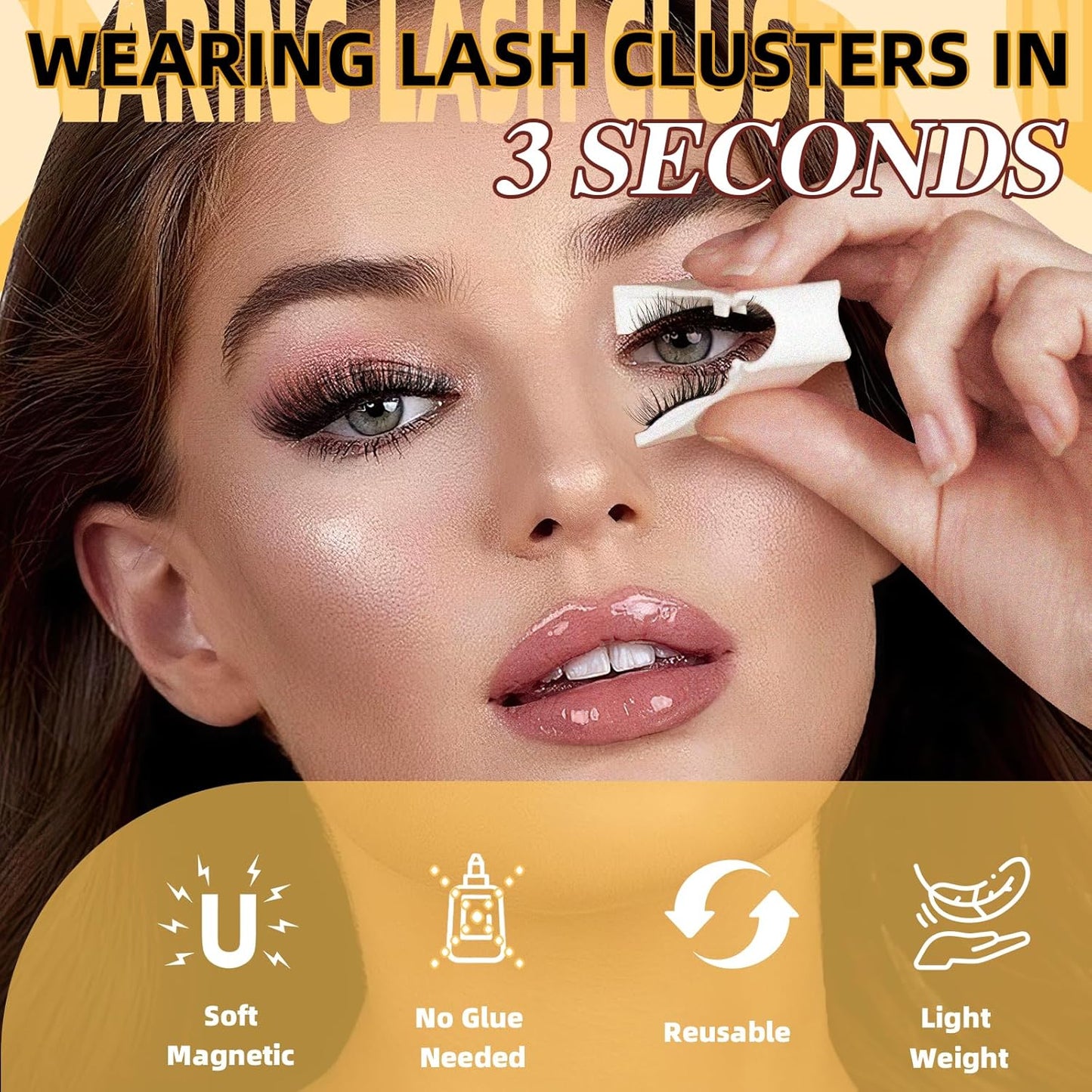 QUEWEL Magnetic Eyelashes, Reusable Magnetic Lashes With Applicator No Glue Needed Eyelashes without Eyeline Natural Look Lash Clusters (G-YC-D01)