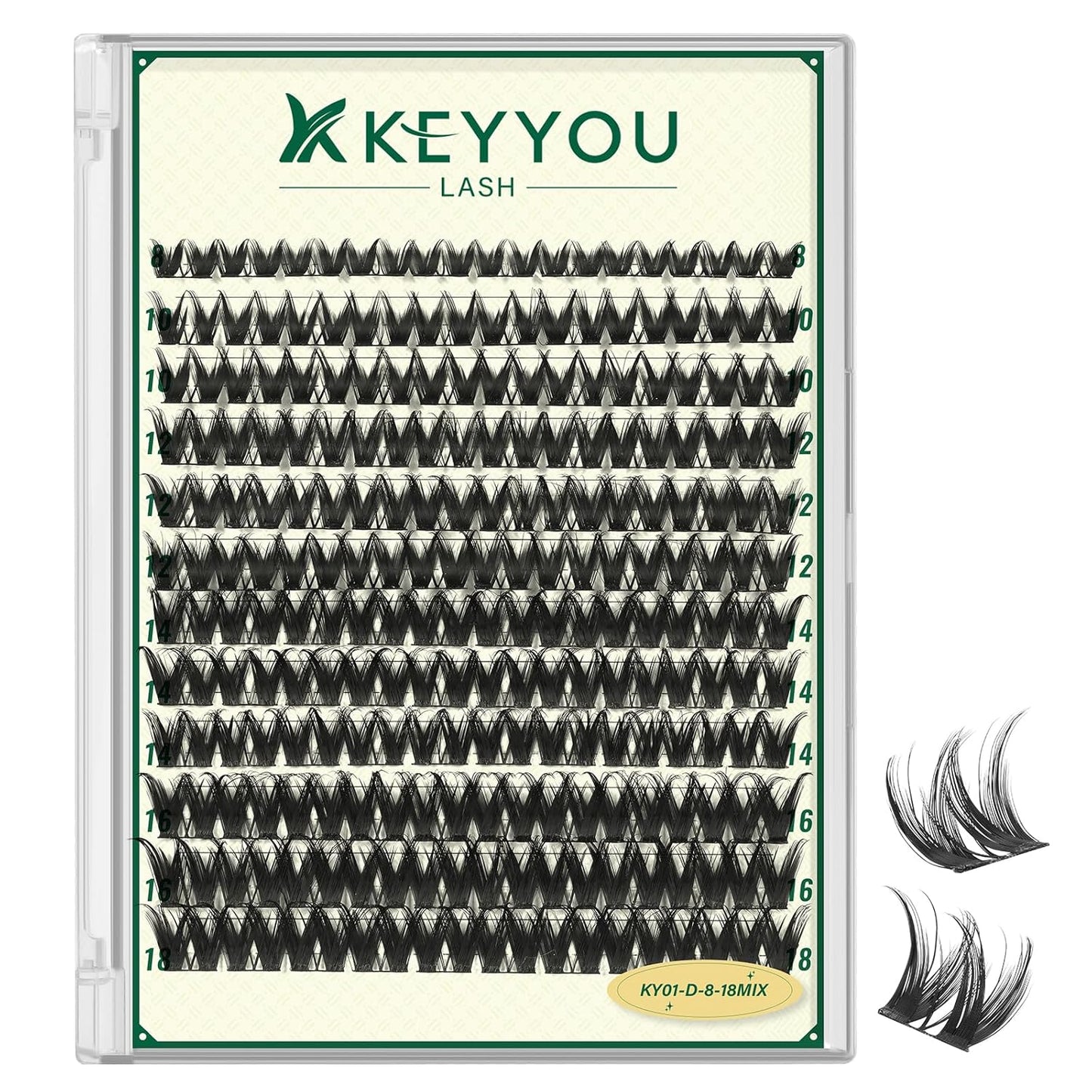 KEYYOULASH Lash Clusters Manga Lash Extension D Curl 120pcs 8-18mm Wispy Eyelash Clusters Natural Volume Eyelash Extensions Individual Lashes DIY at Home(KY01,D-8-18MIX)