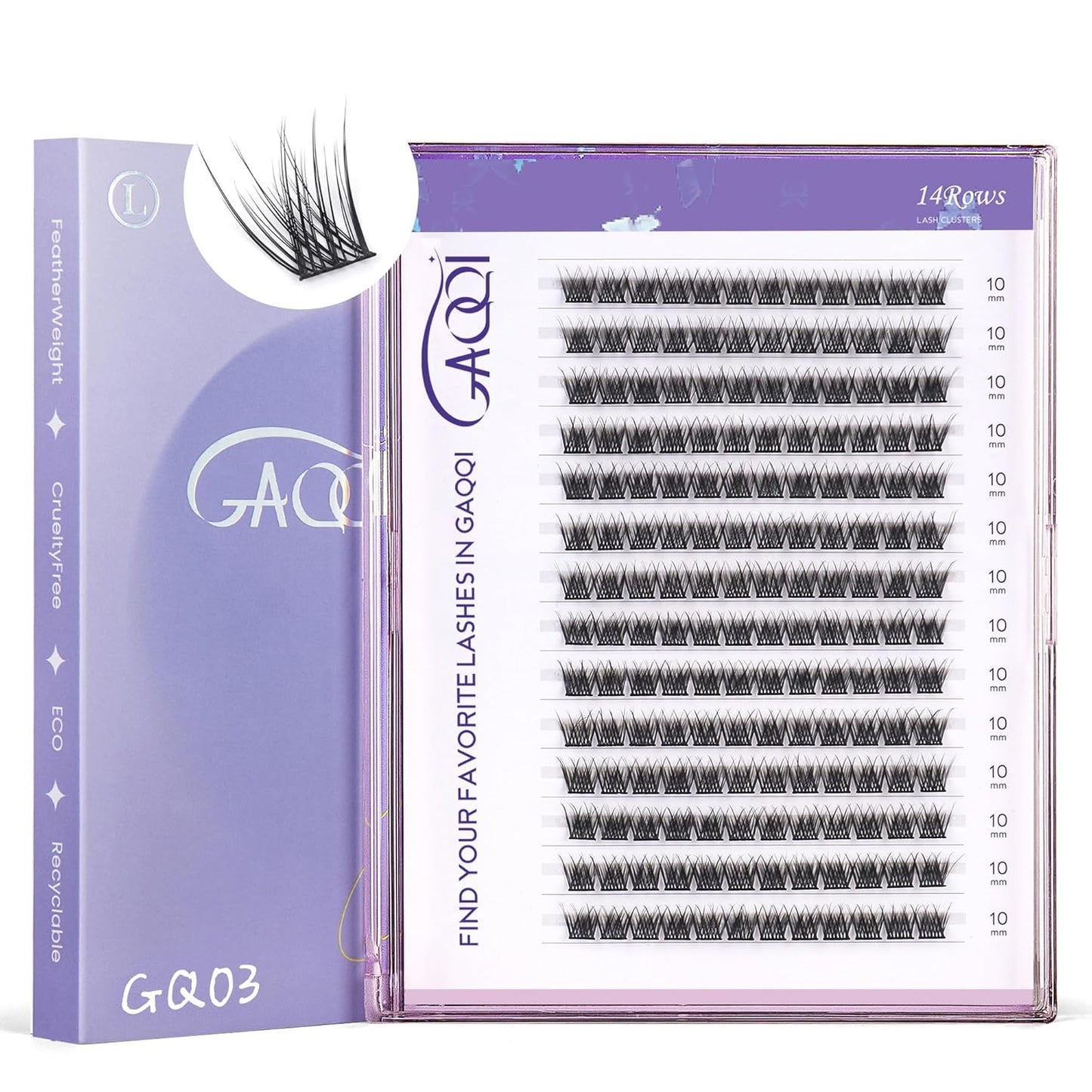 GAQQI Lash Clusters, GQ03 False Eyelashes DIY Lash Extensions D Curl 168PCS Cluster Lashes 10MM, Wispy and Natural Lash Wisps (GQ03,10mm,D Curl)