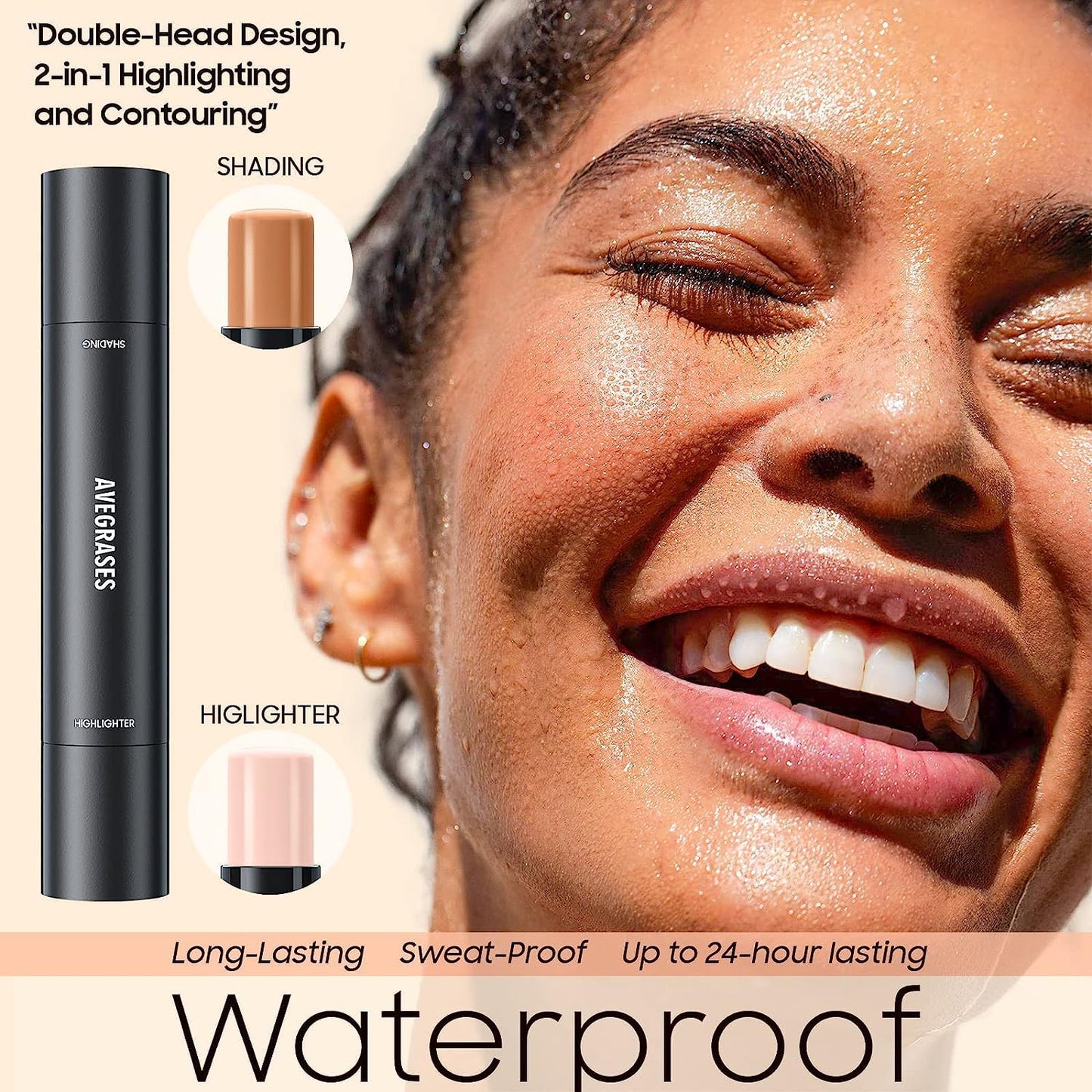 2023 Upgrade Contour Stick, 2 Colors Double-end Contour Highlighter Stick Contour Stick Face Highlighter Contour Makeup Contouring Sticks Cream Concealer (Ivory, Dark Brown)