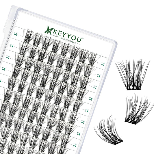 Lash Clusters 96pcs Individual Lashes D Curl 10mm Eyelash Clusters KEYYOU Volume Wispy Lash Extension Soft&Comfortable Easy DIY at Home(Y18,D-10mm)