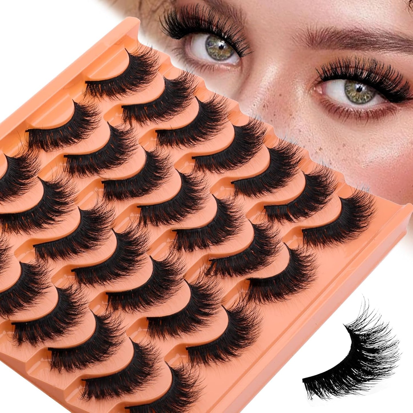 FADLASH False Eyelashes Voluminous and Fluffy Cat Eye Lashes Black Fake Lashes with Thin Band Wear Comfortable, Pack 14 Pairs, LZ-DD-14