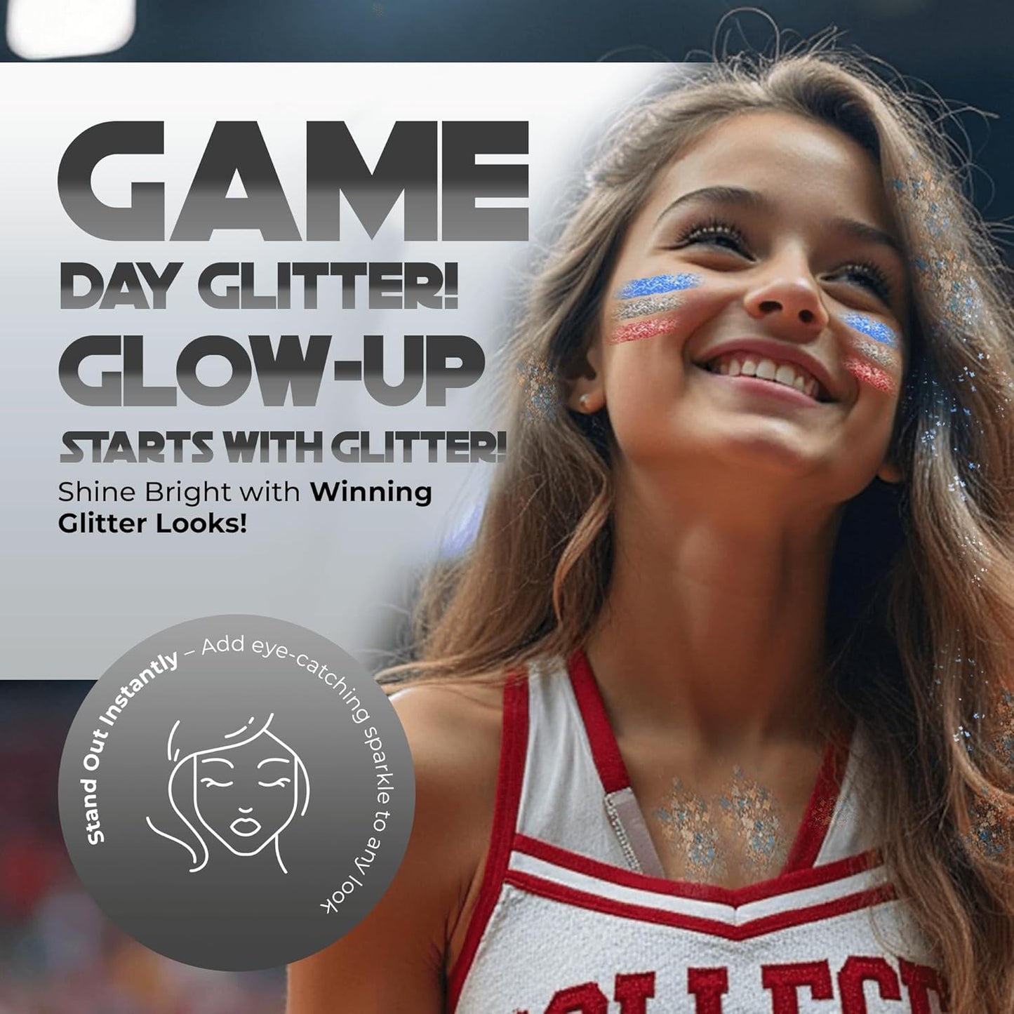 Face, Body & Hair Glitter Gel – Halloween Glitter for Kids and Women – 3 Oz Cosmetic-Grade Gel w/Moon & Stars for Festivals & Halloween Party, Easy Apply & Wash Off - Red/Silver 2Pack