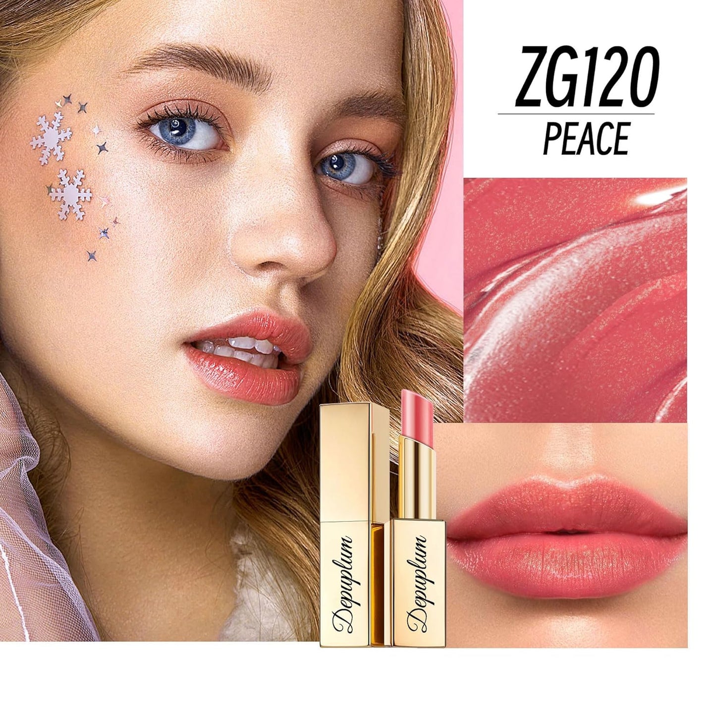 Rose Pink Lipstick Moisturizing for Women Shimmer Tinted Lip Balm Hydrating Nourishing Lip Gloss Vegan& Cruelty Free Lip Makeup, ZG120 Peace