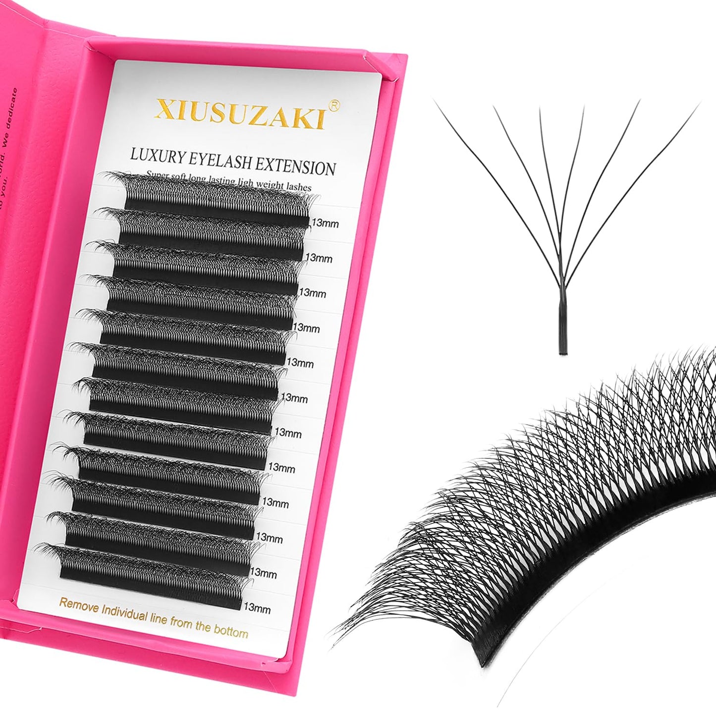 W Lash Extensions Supplies 6D Eyelash Extensions W Shape 0.07mm Thickness D Curl 13mm Premade Fans Easy Fan Lashes Volume Matte Black 12 Rows Crisscross Eye Lashes(W-6D-0.07-D,13mm)
