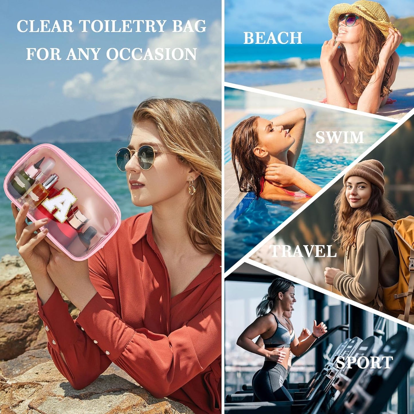 YOOLIFE Birthday Gifts for Her | Travel Clear Makeup Bag Toiletry Bag, Make up Bag Waterproof Toiletry Bags for Women Cosmetic Bag Preppy Stuff Personalized Girlfriend Wife Gifts Letter C