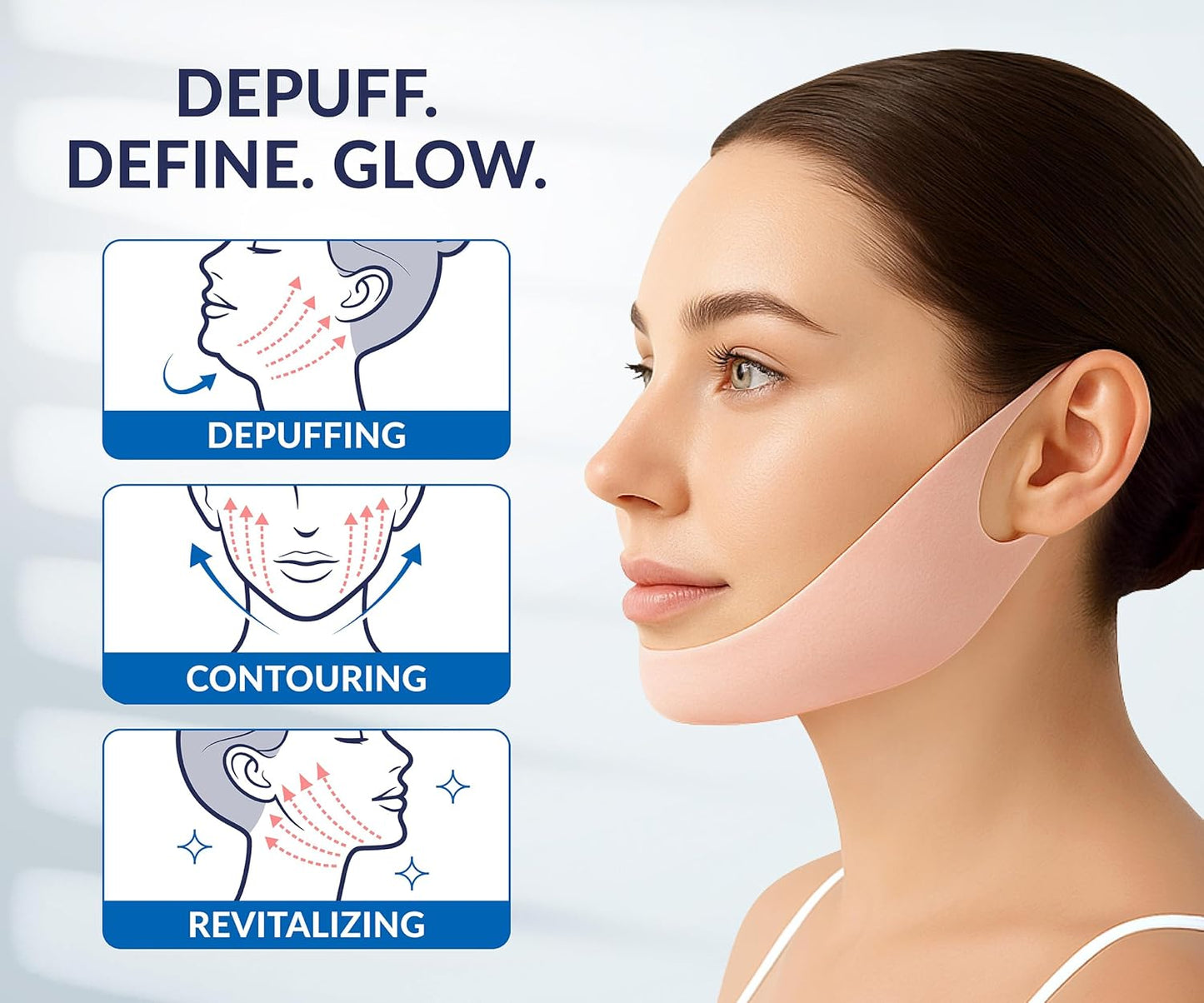 Stylia V Line Lifting Collagen Face Mask - Double Chin Strap for Women - Jawline Shaper Face Lift Tape - Neck Lift Collagen Mask - Chin Strap for Sleeping - Hyaluronic Acid, Aloe Vera, Cica 2PC