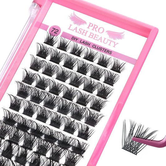 Lash Clusters, 72 Pcs Individual Lashes, Cluster DIY Lash Extension, Volume Eyelashes Look, Super Thin Band and Comfortable (Volume, D-14mm)