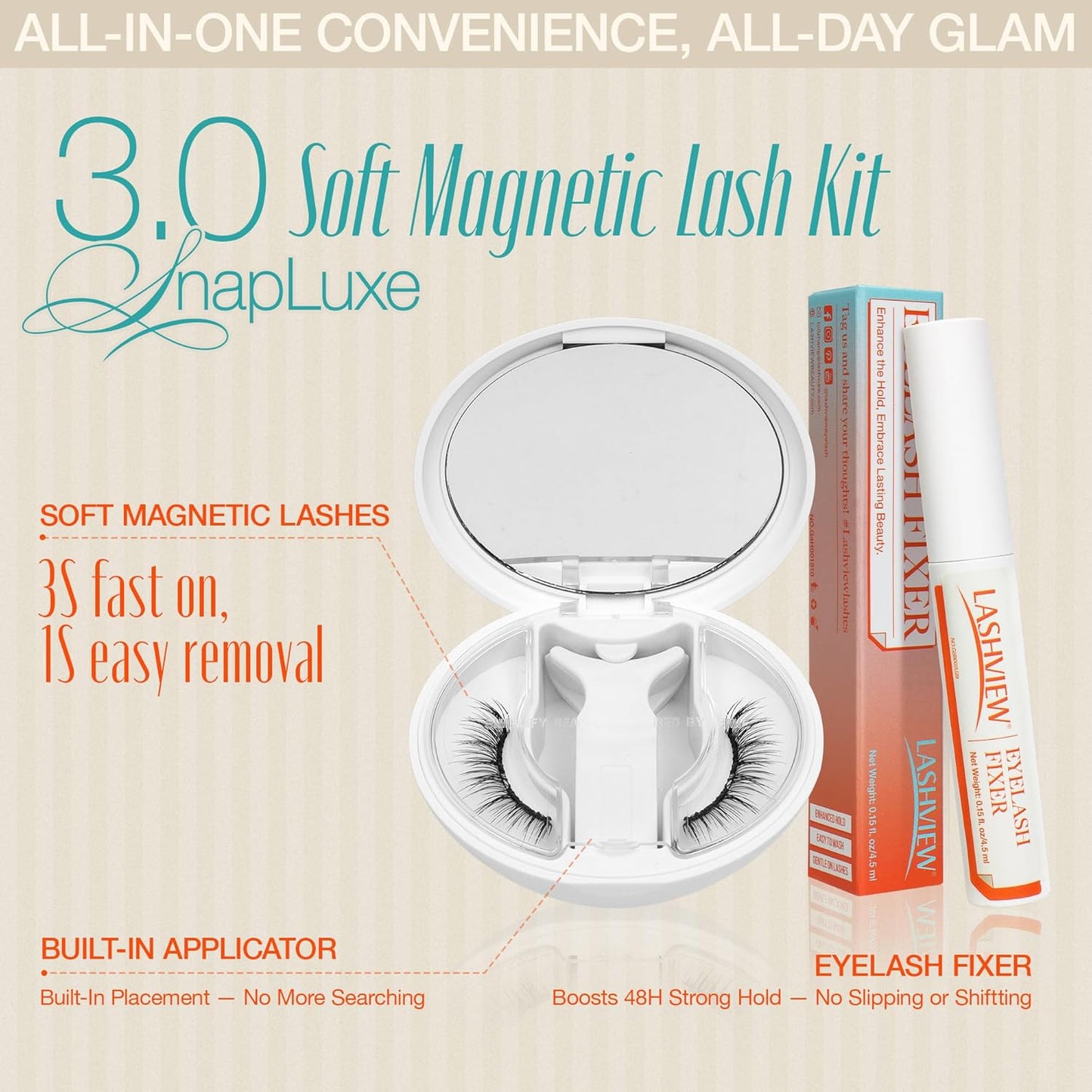 LASHVIEW Magnetic Eyelashes with Applicator, Soft Magnetic Lashes Natural Look Comfortable & Secure Fit Easy to Apply Reusable（XYT01)