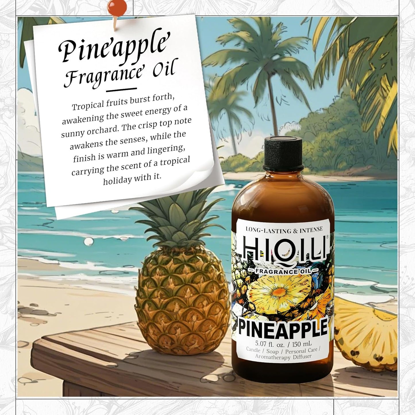 HIQILI Pineapple Fragrance Oil for Diffuser, Soaps, Bath Bombs, Candles Making, Bright Scents for Home, Car & Office - 5.07 Fl Oz