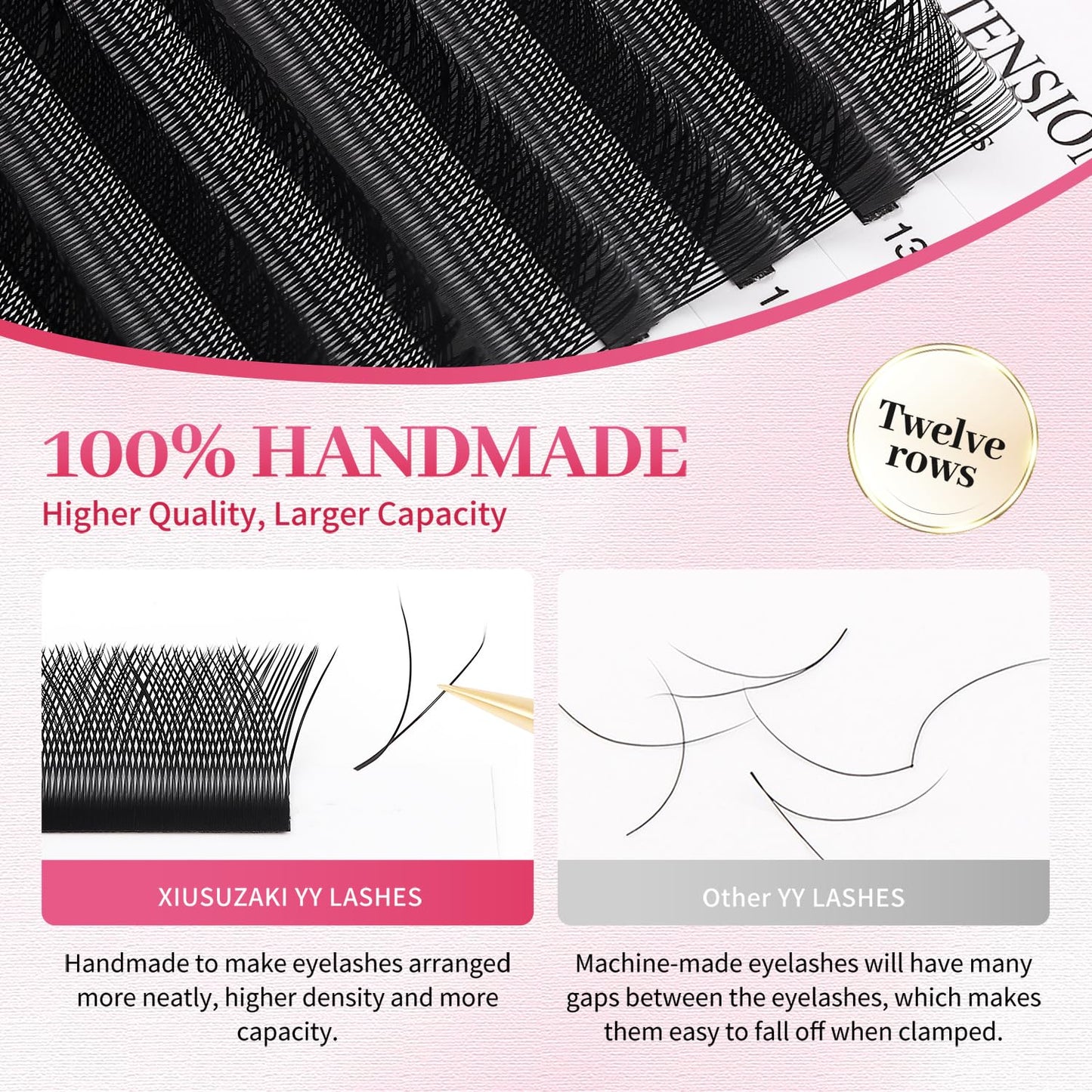 YY Lash Extensions Y Eyelash Extensions 0.05mm Thickness D Curl Mix 8-15mm Premade Fans 4D Individual Lashes Matte Black Volume Lashes 12 Rows Crisscross False Eyelashes(YY-0.05-D,8-15mm)
