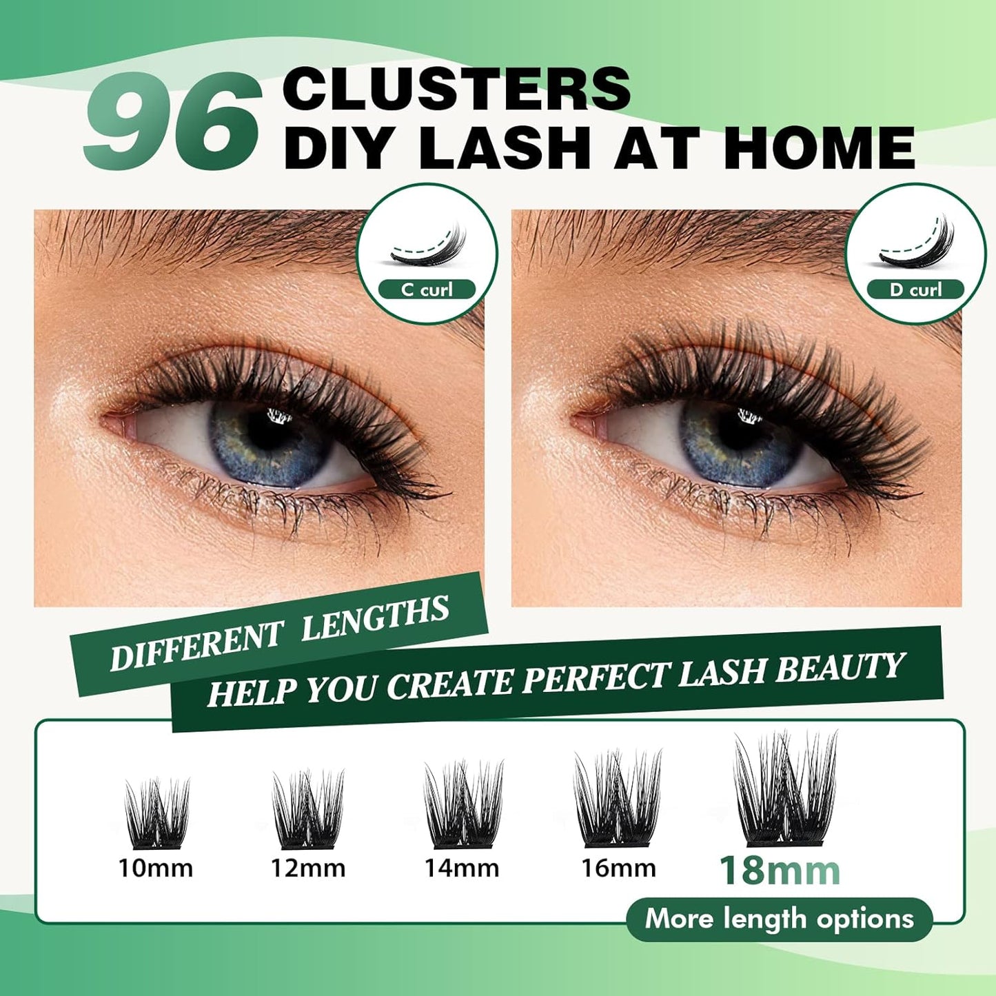 KEYYOU Volume Wispy Lash Extension 96pcs Individual Lashes D Curl 14mm Soft&Comfortable Easy DIY at Home