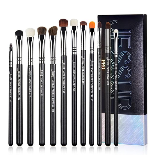 Jessup Eyeshadow Brush Set 12pcs Eye Makeup Brushes Set Professional Premium Sythetic Eye Shadow Blending Smoky Shader Concealer Brush Black T339