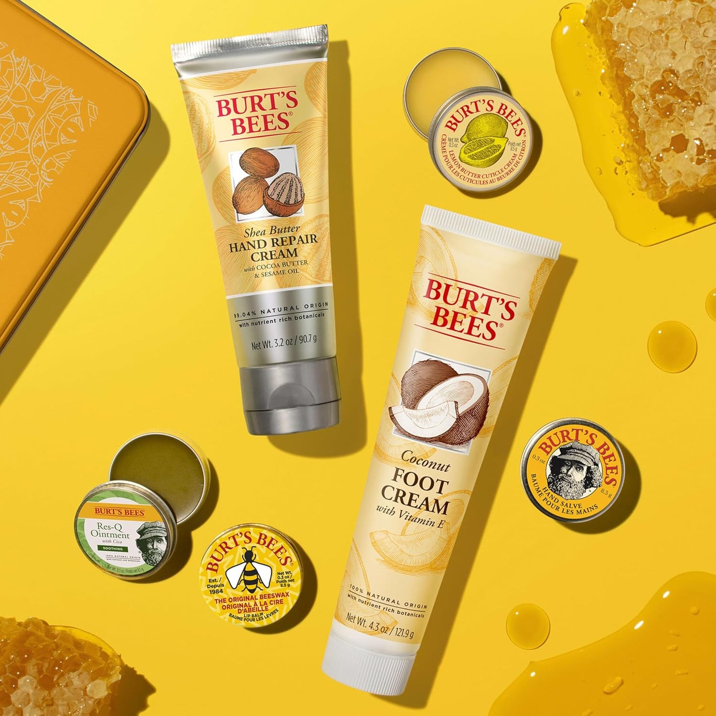 Burt's Bees Gifts Ideas - Classics Set, 6 Products in Giftable Tin – Cuticle Cream, Hand Salve, Lip Balm, Res-Q Ointment, Hand Repair and Foot Cream