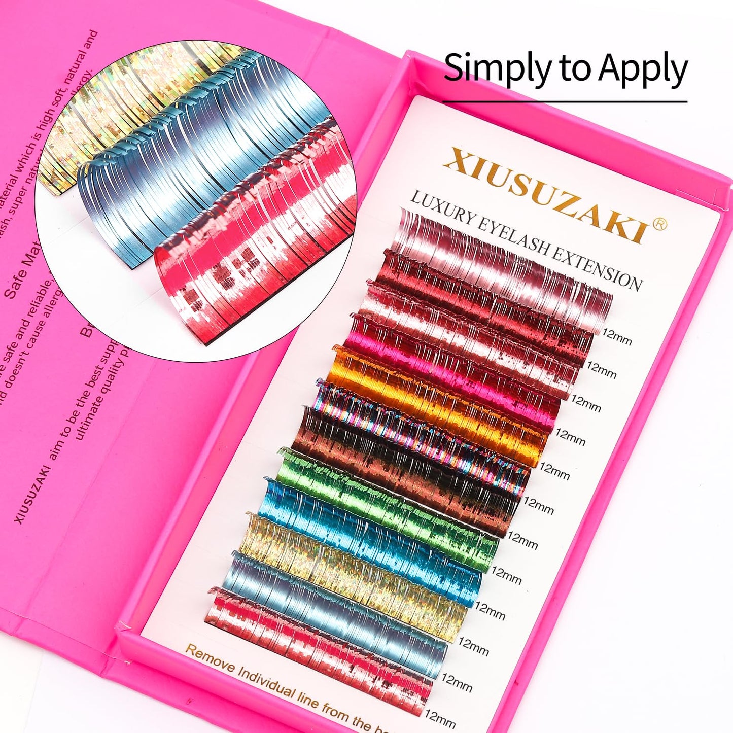 Glitter Spike Tinsel Eyelash Extensions 0.07 Colored Lashes Extension D Curl Lashes 13mm Lash Extensions Soft False Eyelashes Volume Lashes 12 Rows Professional Use(Glitter,0.07-D,13mm)