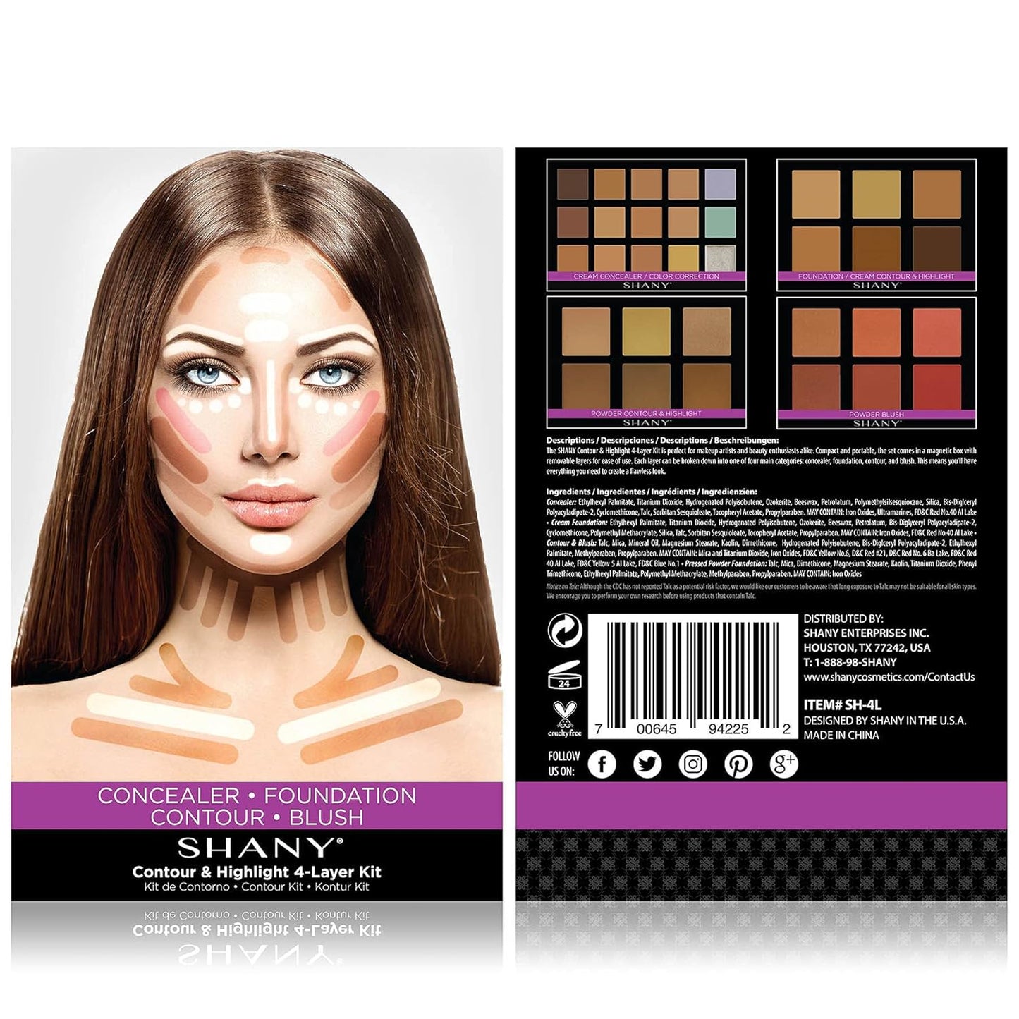SHANY 4-Layer Contour and Highlight Makeup Kit - Set of Concealer Palette, Color Corrector, Makeup Foundation Palette, Contour Highlight, and Blush Palettes Sets