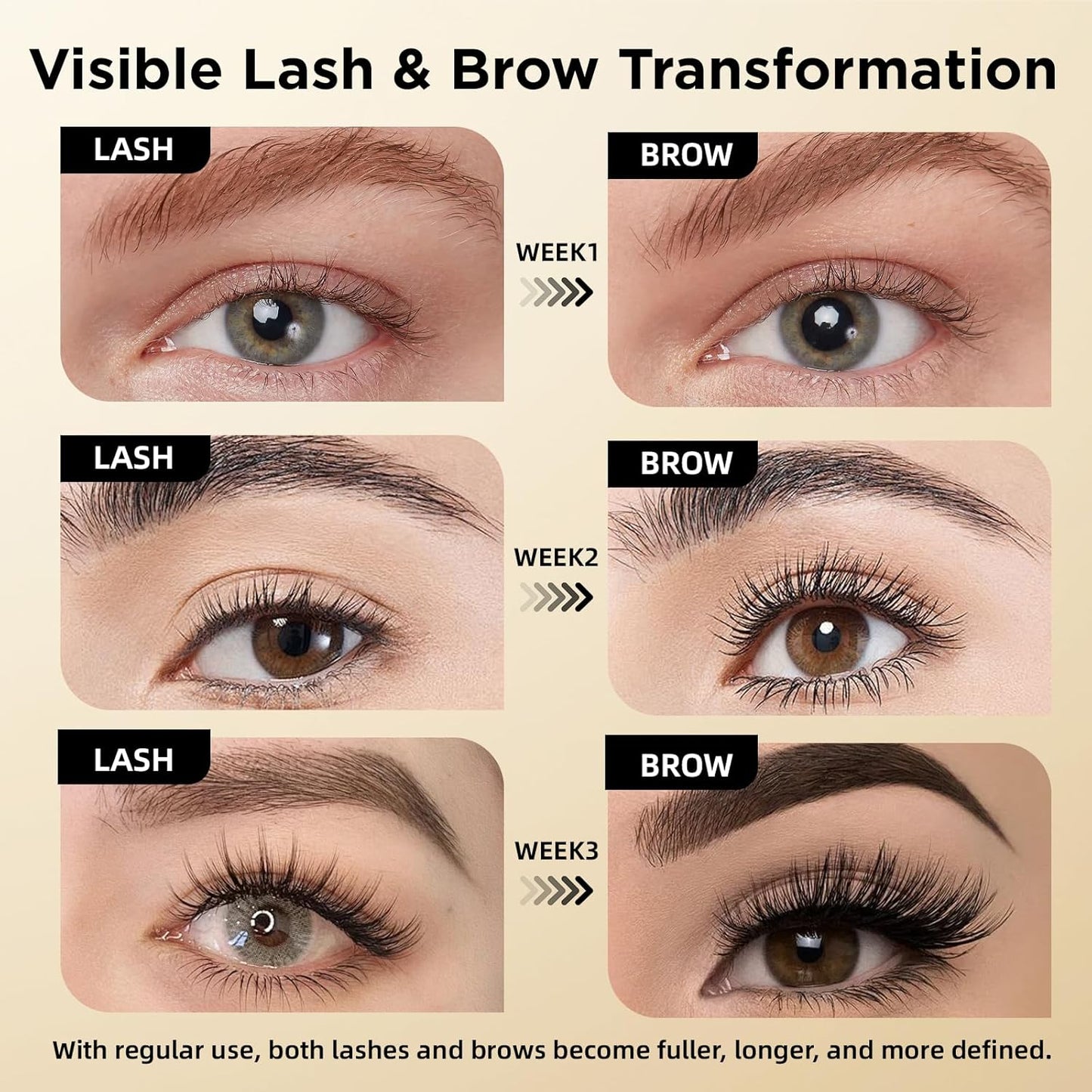 Eyelash & Eyebrow Growth Serum – 15 Plant Extracts for Longer, Denser & Fuller Lashes & Brows, Boosts Natural Hair Development,eyelash serum,Hypoallergenic Oil-Free,lash growth serum (PURE GOLD)