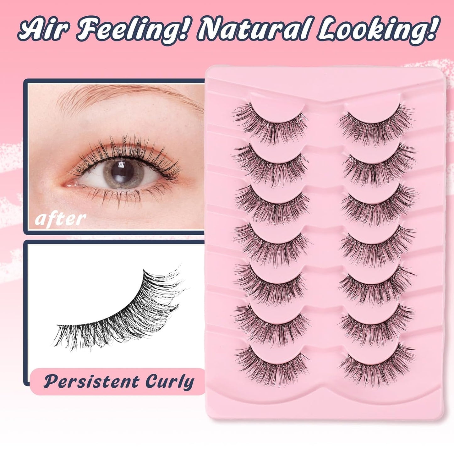 Natural Lashes Fake Eyelashes Pack C Curl Strip Lash 7 Pair Siligli