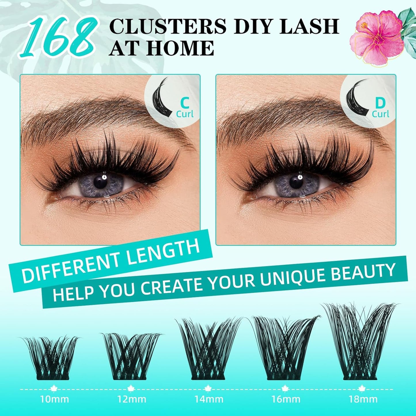 Lash Clusters Wet Look 168Pcs Eyelash Cluster Ultra-Thin Lash Band Eyelashes Extensions Spiky Anime Wide Span Lashes(Tulip,C-16mm)