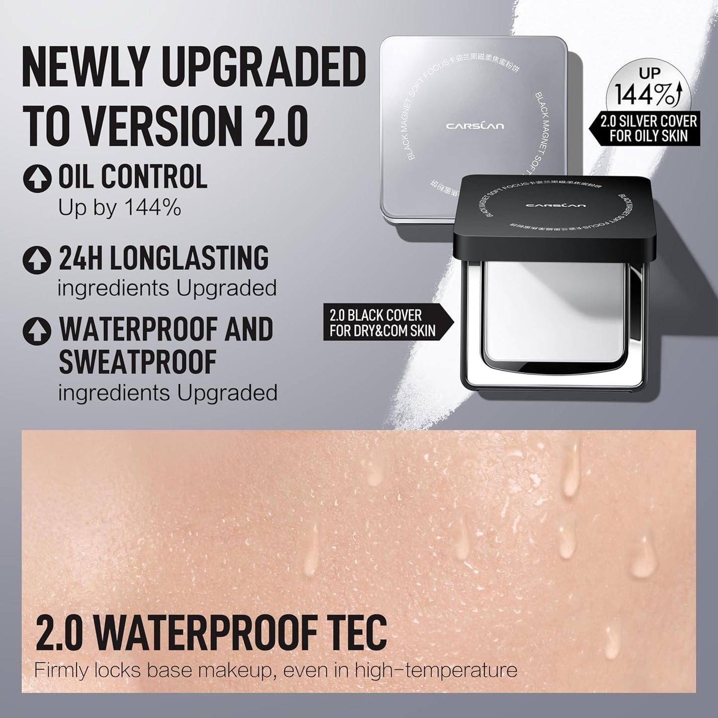 2.0 Black Magnet Soft Focus Powder, Waterproof Translucent Pressed Setting Powder, 24H Longlasting Talc-Free Face Powder, Oil Control Compact Makeup,04 Light Beige For Dry&Com Skin, 0.28Oz