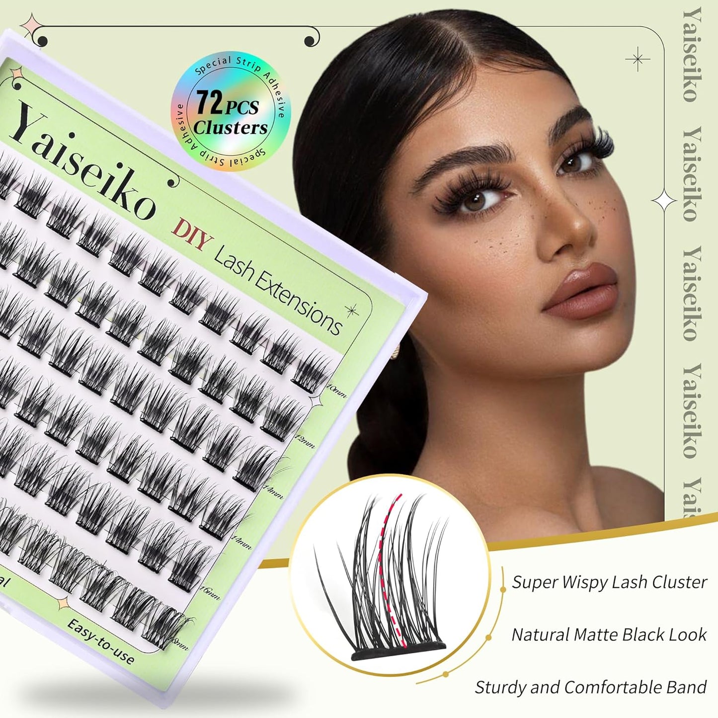 Self Adhesive Eyelash Clusters Press On Lashes, Self Adhesive Eyelashes No Glue Needed Lash Extension Reusable Wispy DIY Eyelash Extensions D curl Pre Glued Cluster Lashes 10-18mm(Y02 72Pcs)