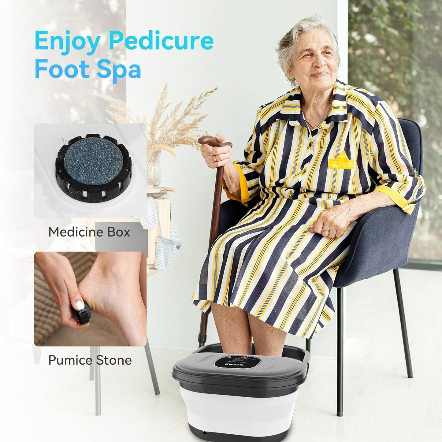 Foot Spa Bath Massager, Collapsible Foot Soaking Tub with Heat, Bubbles, Red Light, Pumice Stone, and Shiatsu Rollers for Relaxation, Gift for Foot Care