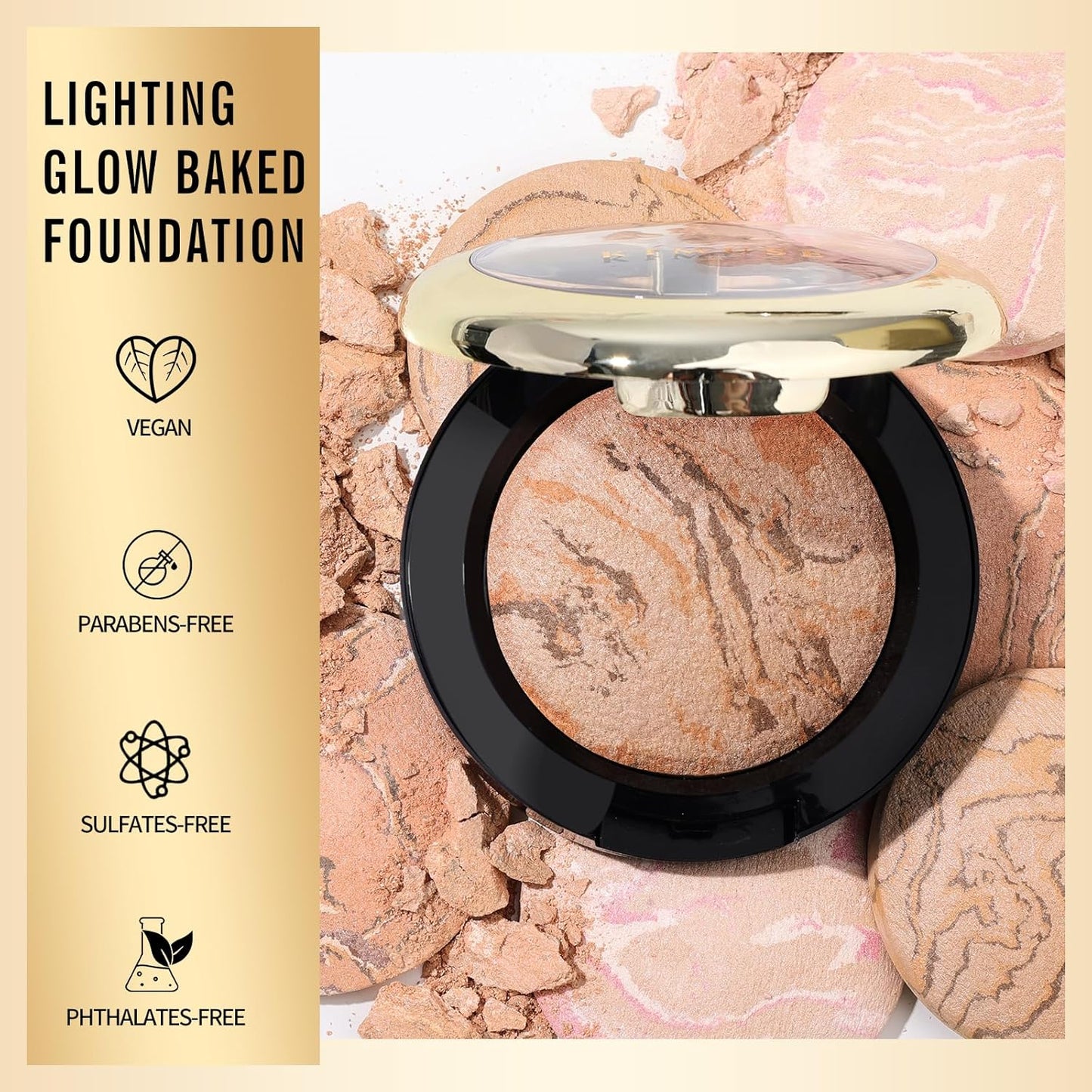 KIMUSE Baked Foundation - Brighten Color Correcting Powder Foundation for Mature Skin, Buildable Coverage, Radiant Natural Finish