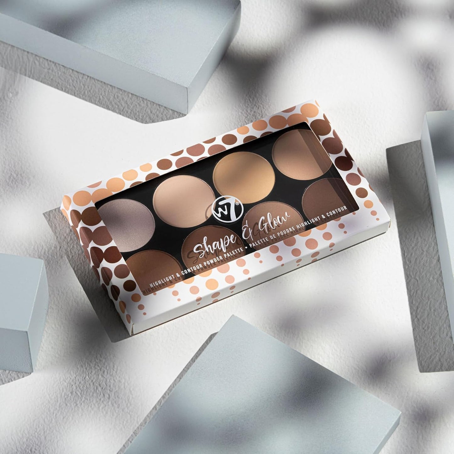 W7 Shape & Glow Highlight & Contour Powder Palette - Professional 8 Shade Face Makeup Palette