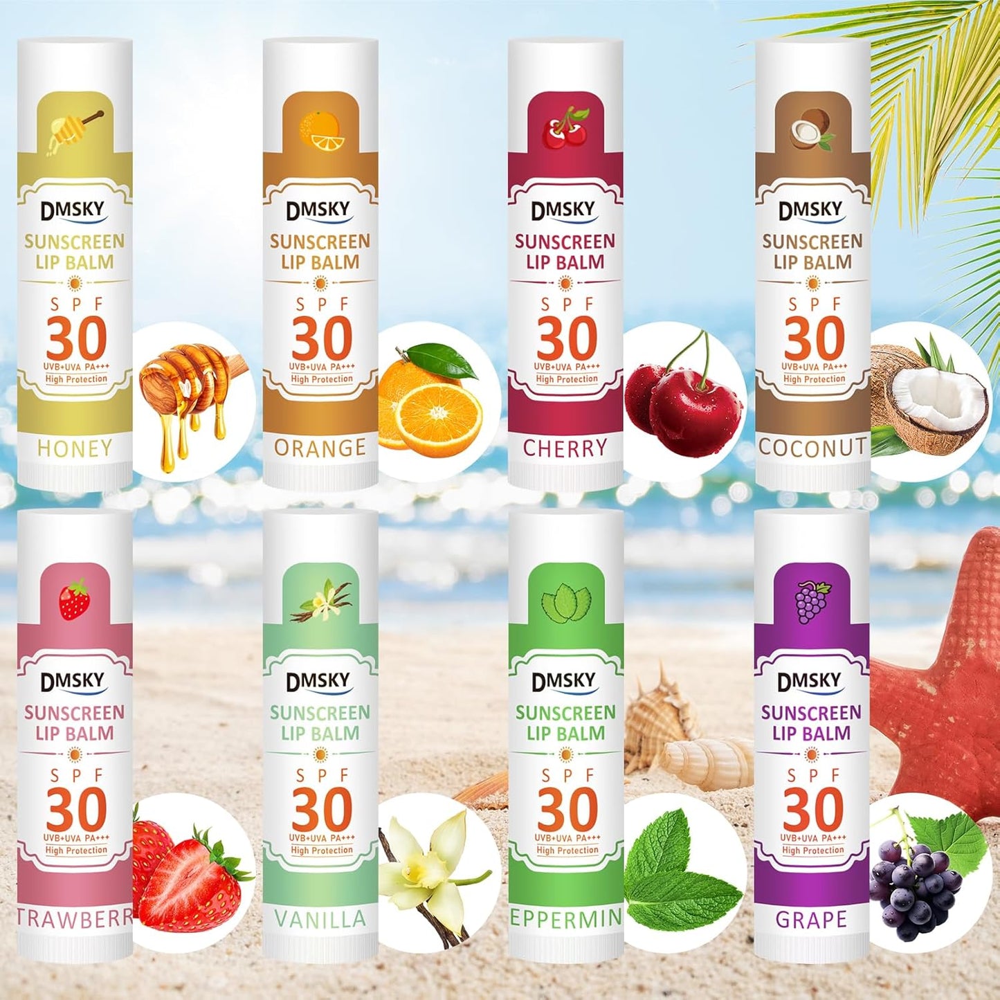 DMSKY SPF 30 Lip Balm Bulk 16 Pack, Sunscreen Lip Balm Broad Spectrum UVA/UVB Protection, Travel Size Sunscreen for Lips