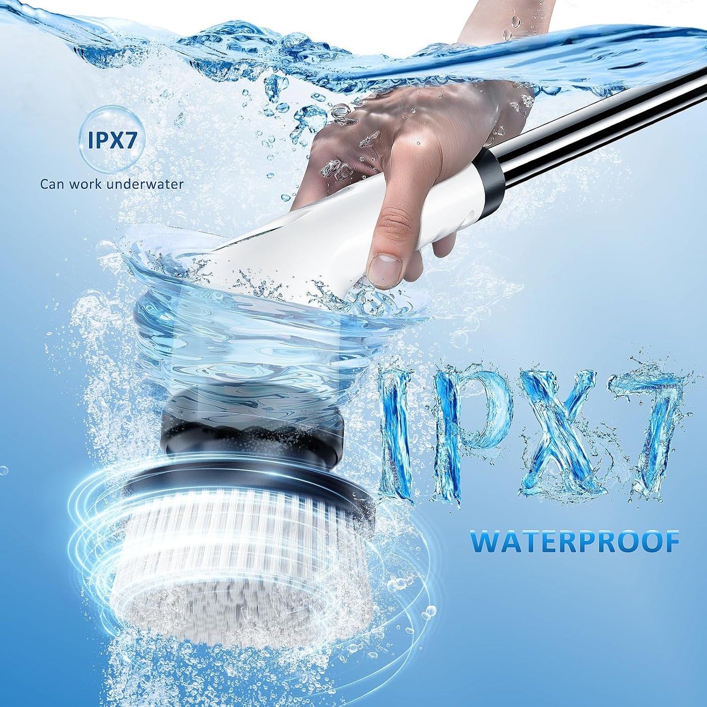 Electric Spin Scrubber Upgraded Battery with Extra-Long Runtime, IPX7 Waterproof Power Cleaner with 7 Brush Heads, 2 Speeds Adjustable Long Handle for Bathroom, Floor, Shower, Tile & Kitchen Cleaning