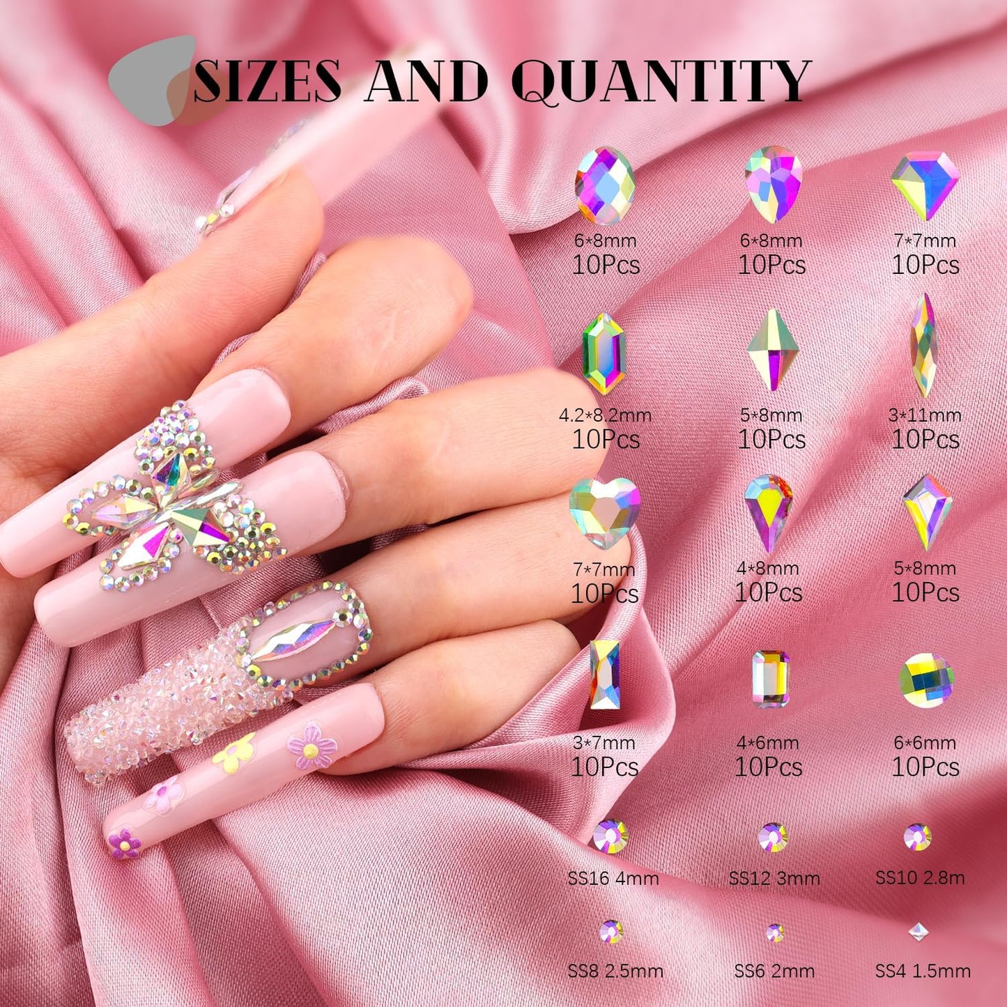 2680Pcs AB Glass Nail Rhinestones 120Pcs Multi Shapes Flatback Nail Gems + 2560Pcs 1.5-4mm Round Crystal, Manicure Nail Charms Diamond Gemstones for Acrylic Nails Decoration