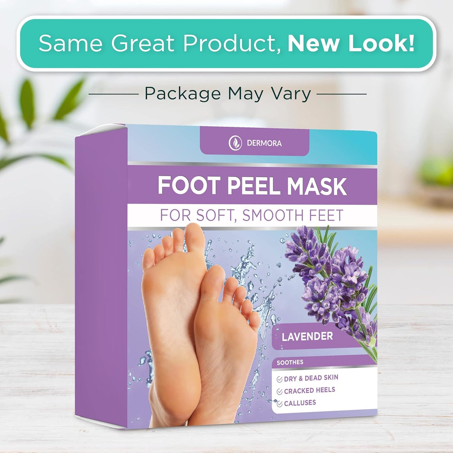 DERMORA Foot Peel Mask - 2 Pack of Regular Size Skin Exfoliating Foot Masks for Dry, Cracked Feet, Callus, Dead Skin Remover for Baby Soft Feet, Lavender Scent