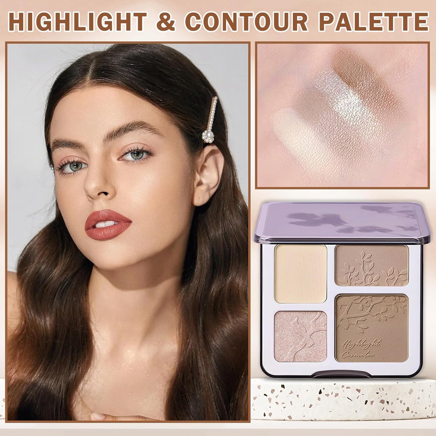 Contour Powder Highlighter Powder Contour Palette,2 In 1 Highlighter Contour Palette,Shimmer Powder Highlighter Matte Powder Contour Palette,Face Contorno Maquillaje-Warm Brown